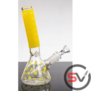 ANGLED NECK DESIGNER GLASS WATER PIPE YELLOW 8inch